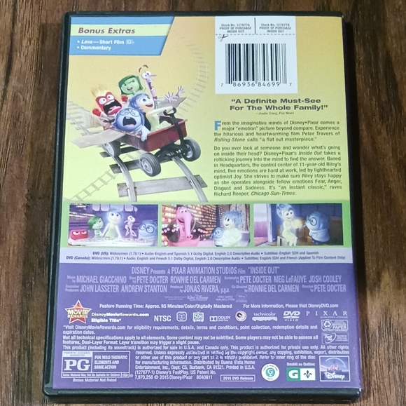 Disney Pixar INSIDE OUT on DVD - Picture 2 of 2